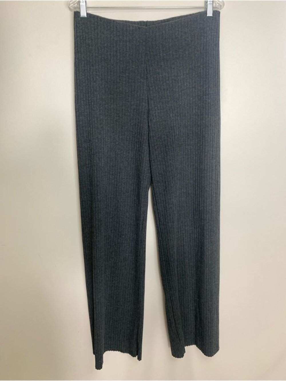 Zara Grey Ribbed Wide Leg High Rise Pant Tall L